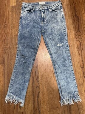 Free People Skinny Frayed Distressed Acid Wash Denim Jeans